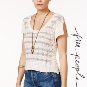 Free People Sweater Vest Cream Gray Stripe